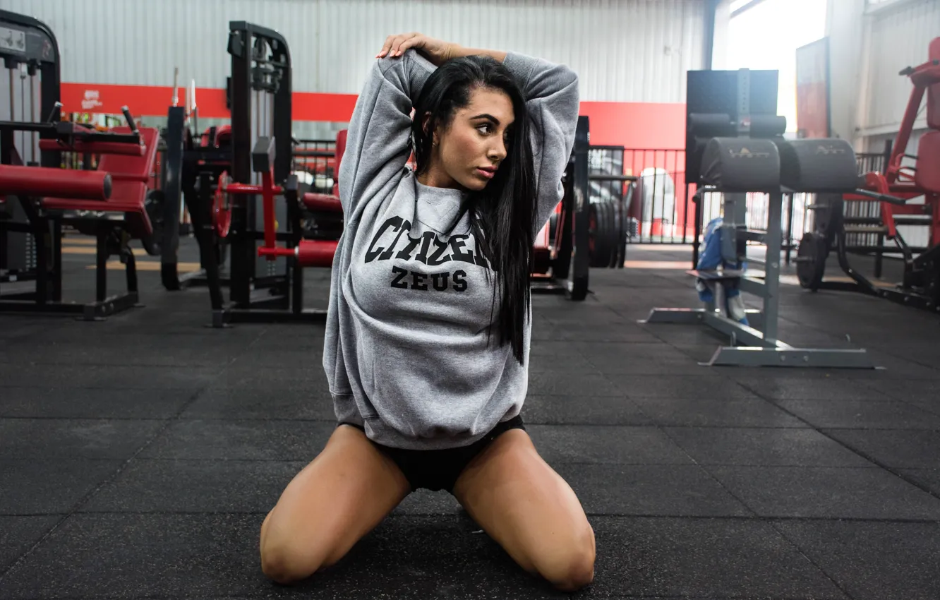 Photo wallpaper girl, pose, fiitness, brunette