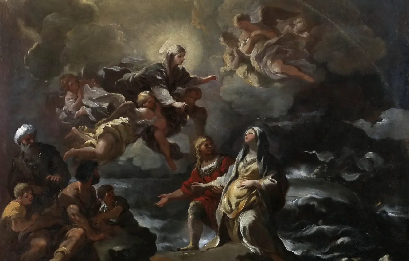 Photo wallpaper picture, mythology, Luca Giordano, Mother of God Save Saint Brigid in a Shipwreck