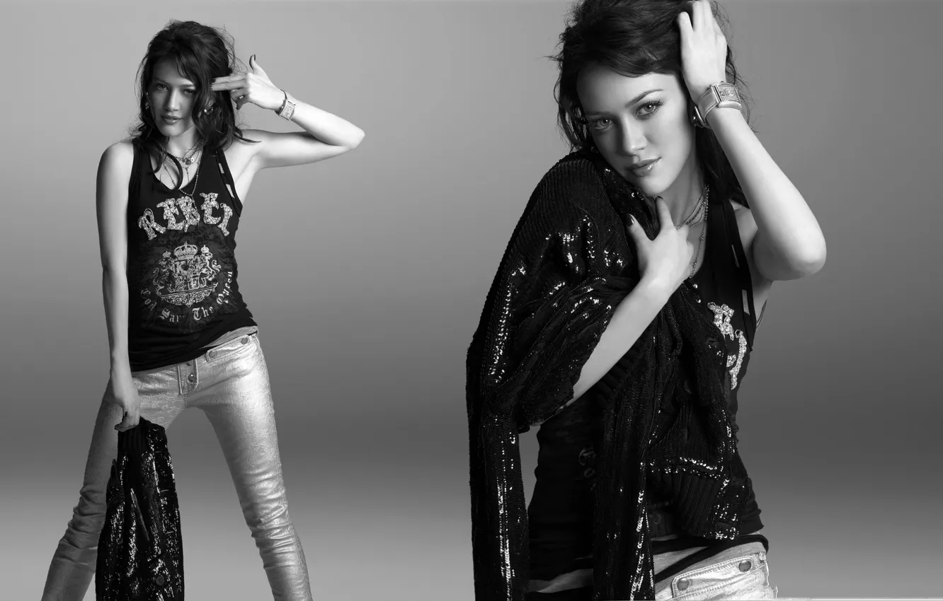 Photo wallpaper clothing, black and white, Hilary Duff, Hilary Duff, posing