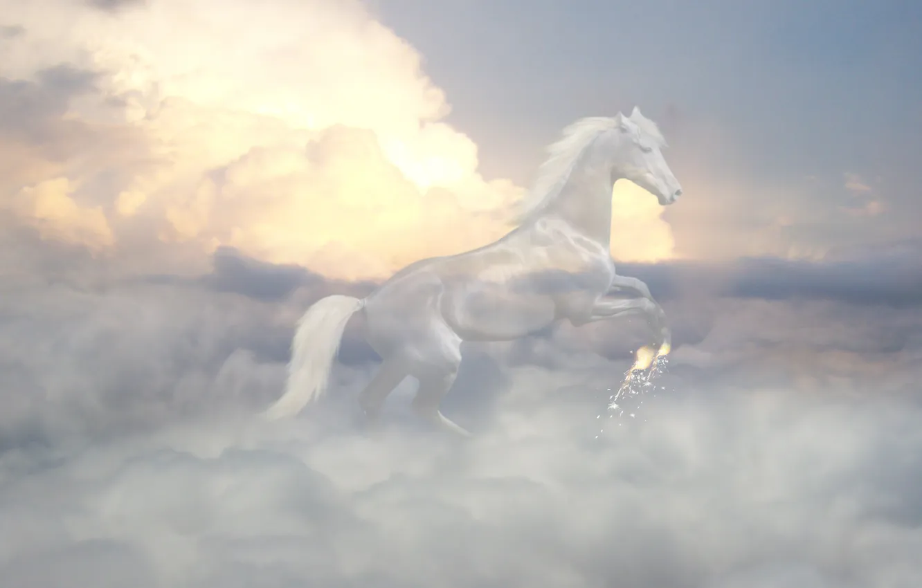 Photo wallpaper the sky, transparency, clouds, Horse, Ghost