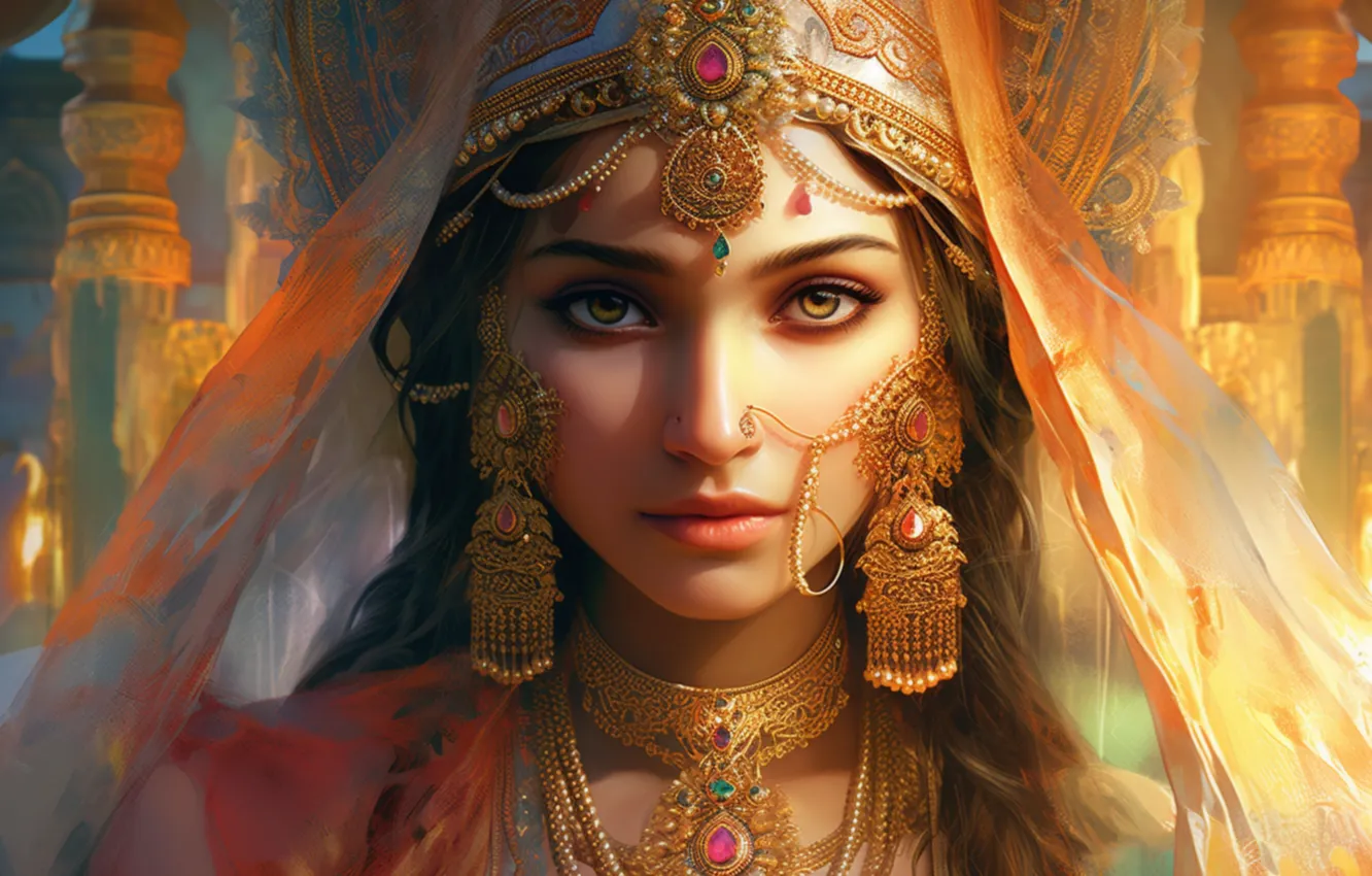 Photo wallpaper look, girl, light, decoration, portrait, Princess, veil, Palace