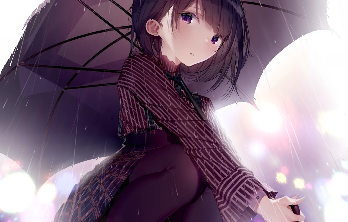 Photo wallpaper girl, rain, umbrella
