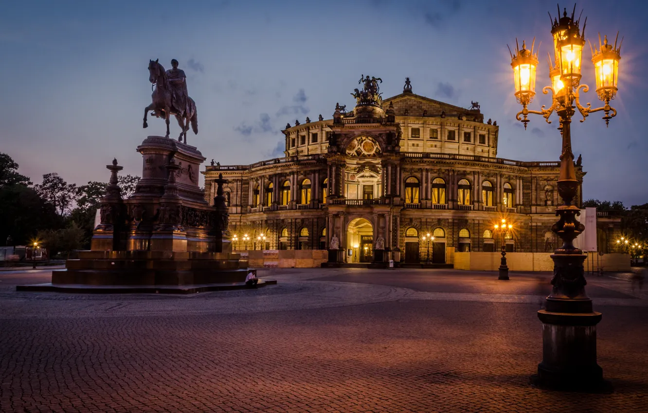 Photo wallpaper night, the city, the building, Germany, Dresden, lighting, area, lights