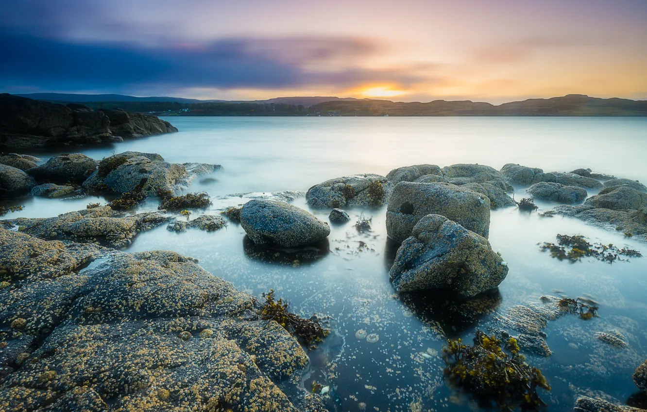 Photo wallpaper sea, stones, coast, Scotland, Scotland, Kildonan