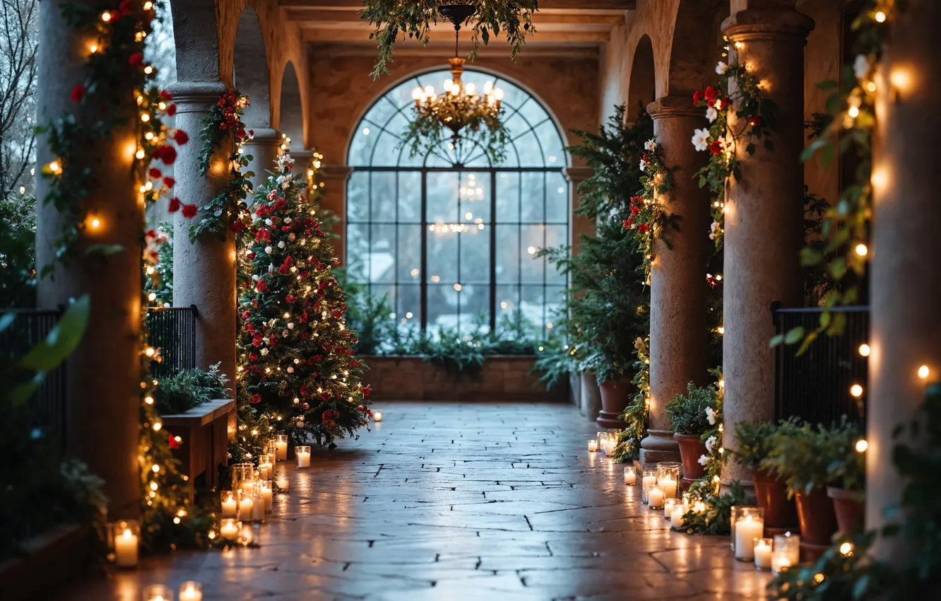 Photo wallpaper room, tree, new year, interior, Christmas, Christmas, view, tree