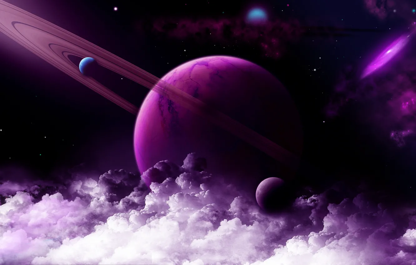 Photo wallpaper space, stars, clouds, planet