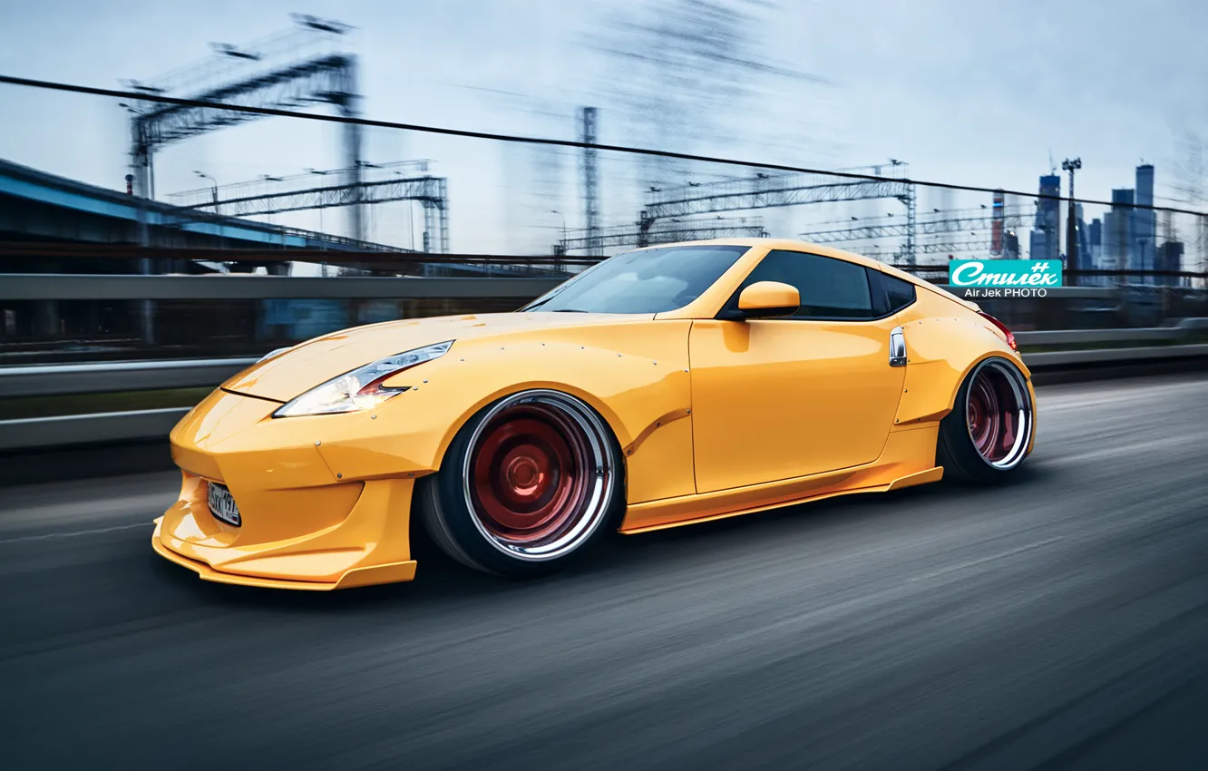 Photo wallpaper nissan, tuning, speed, 370z, low, stance, moscow city