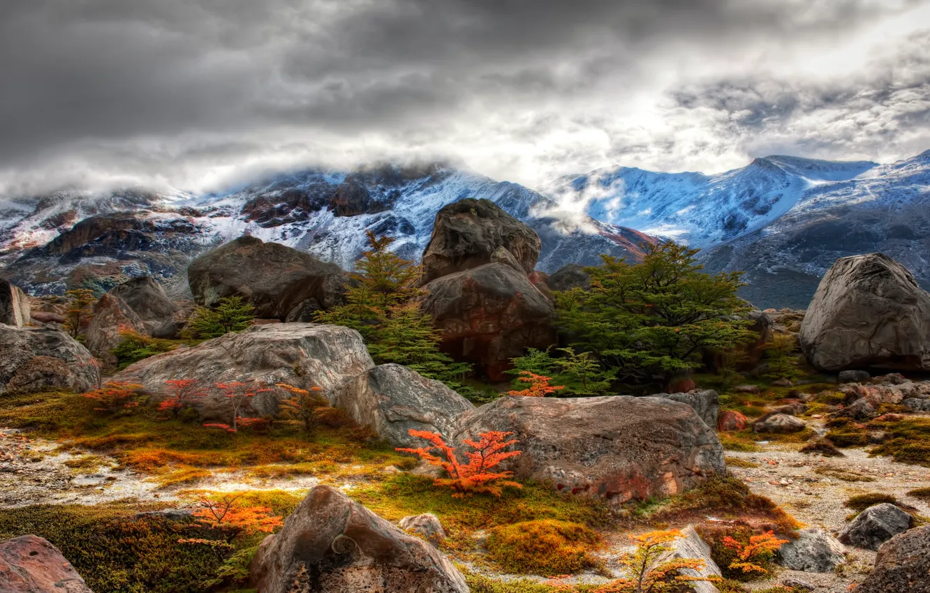 Photo wallpaper clouds, landscape, nature, stones, clouds, rocks