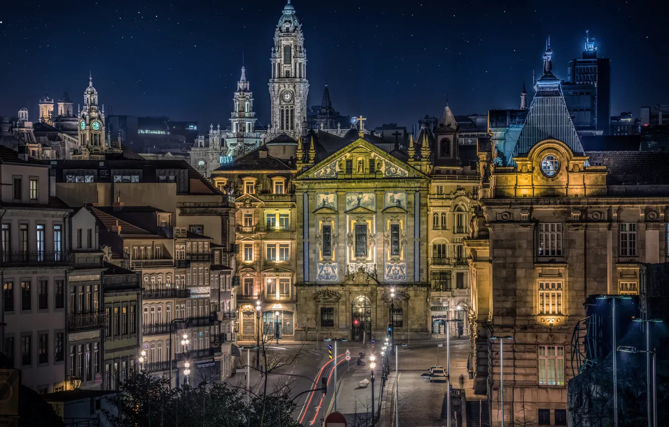 Photo wallpaper night, street, home, Portugal, Porto