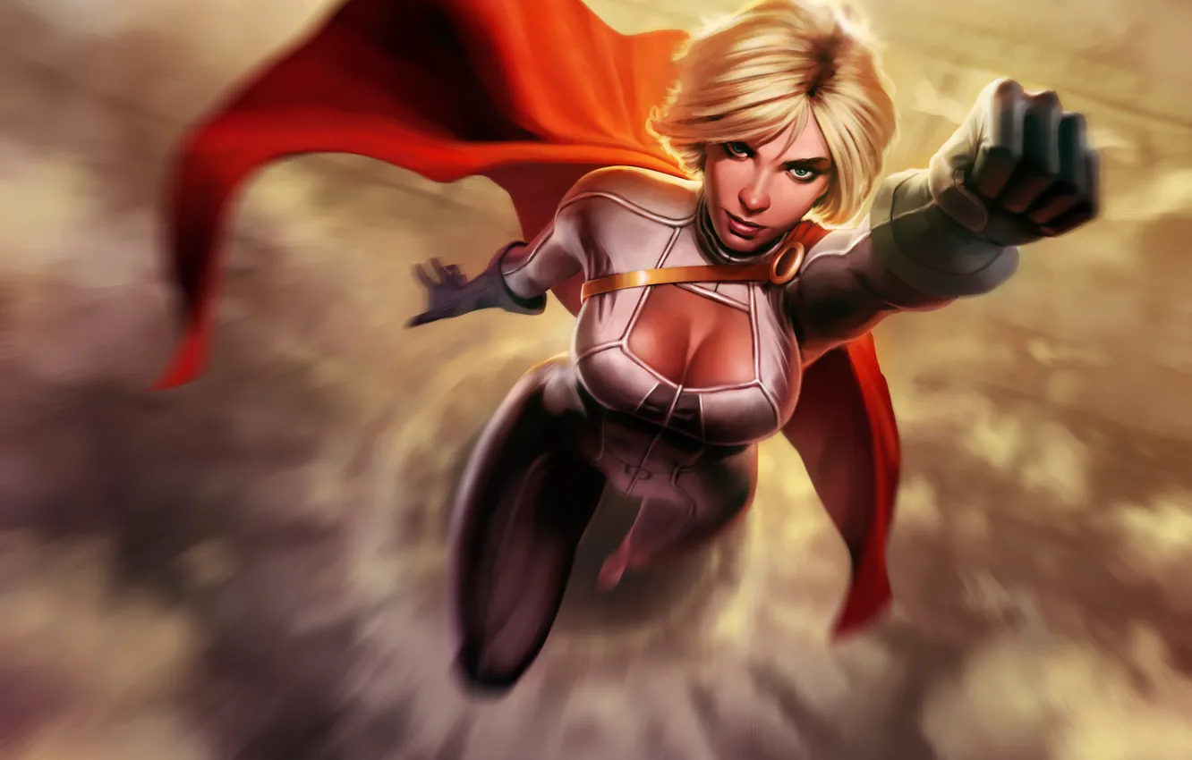 Photo wallpaper the sky, girl, clouds, flight, art, costume, Power Girl