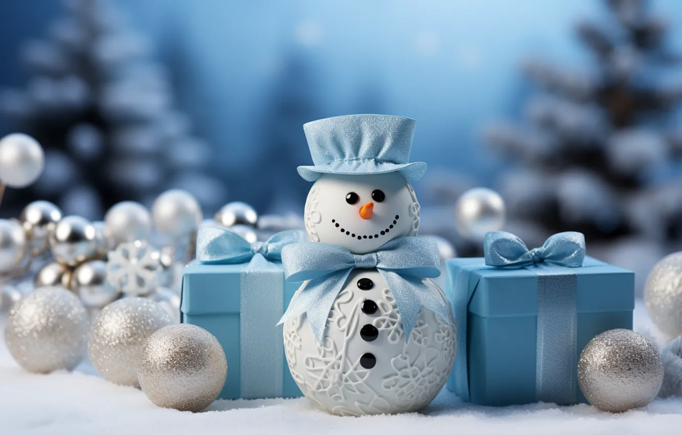 Photo wallpaper winter, snow, decoration, snowflakes, gift, balls, new year, Christmas