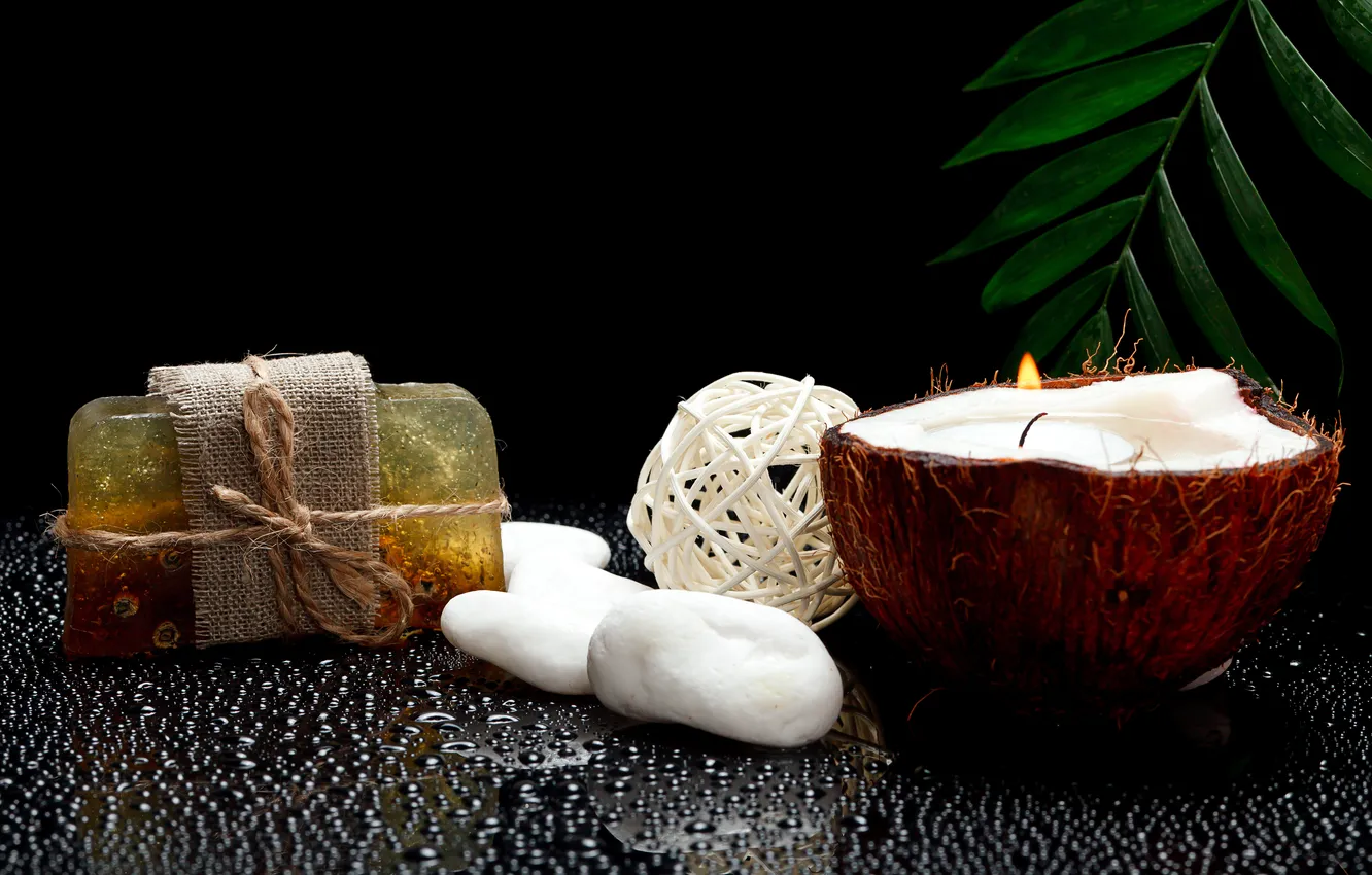 Photo wallpaper coconut, candles, soap