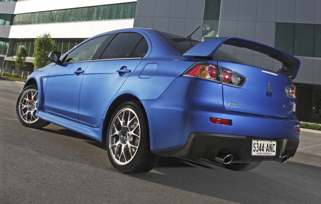 Photo wallpaper blue, Mitsubishi, Lancer, car, view, back, Evolution X
