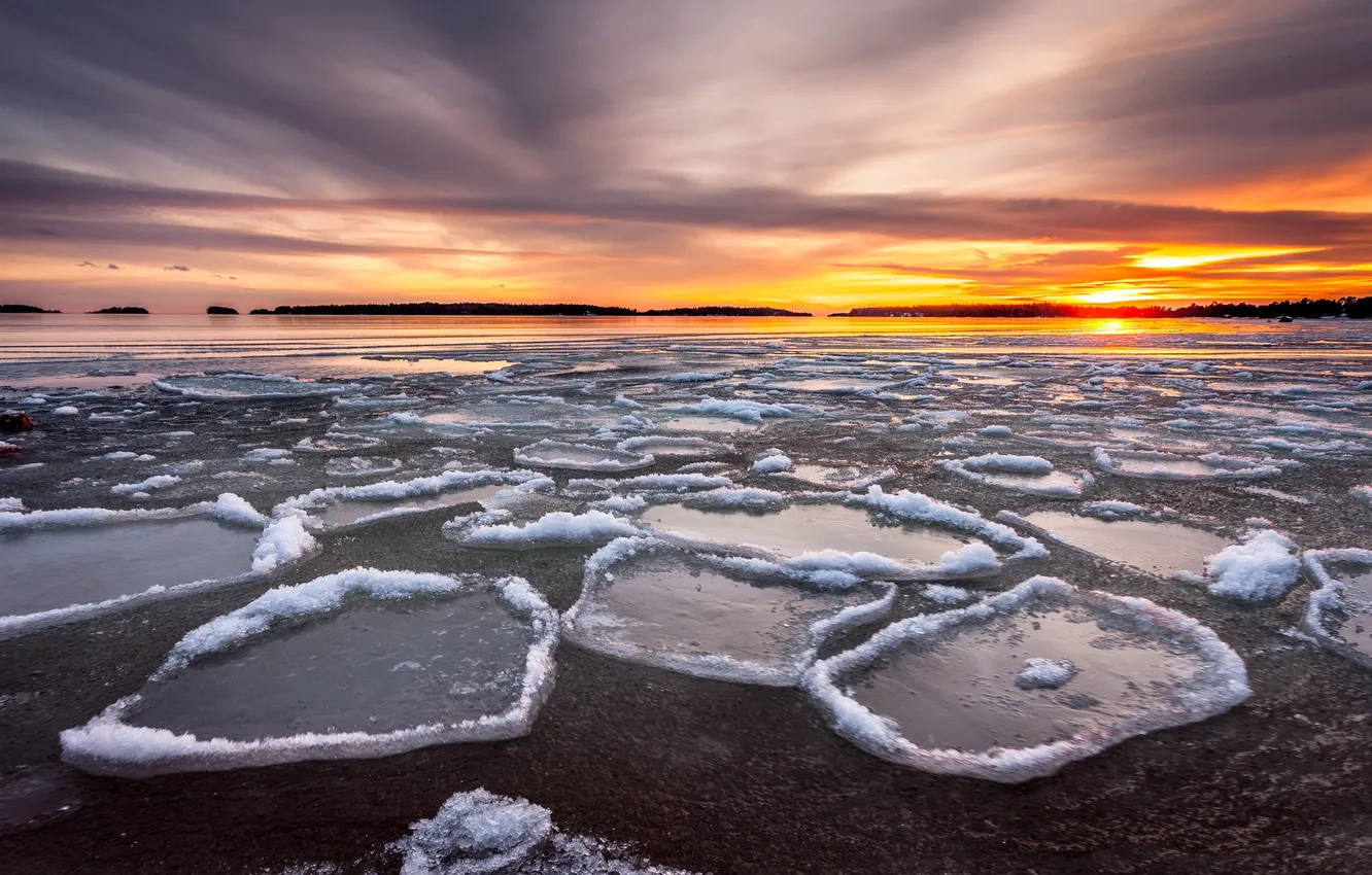 Photo wallpaper ice, night, river