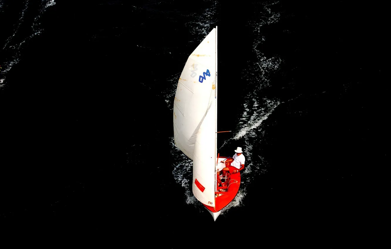 Photo wallpaper sea, red, sport, dark, sailboat, yacht, sail, mast