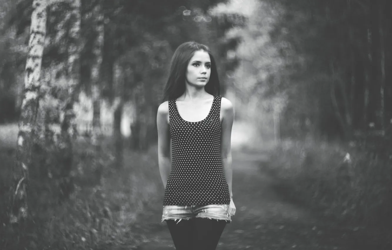 Photo wallpaper Girl, blurred background, Xenia Kokoreva, Black and white photo