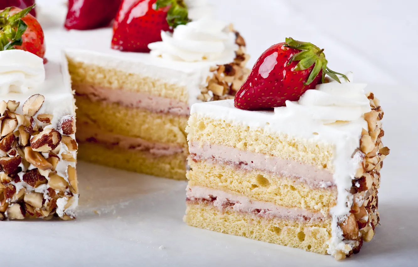 Photo wallpaper berries, food, strawberry, cake, cake, dessert, sweet