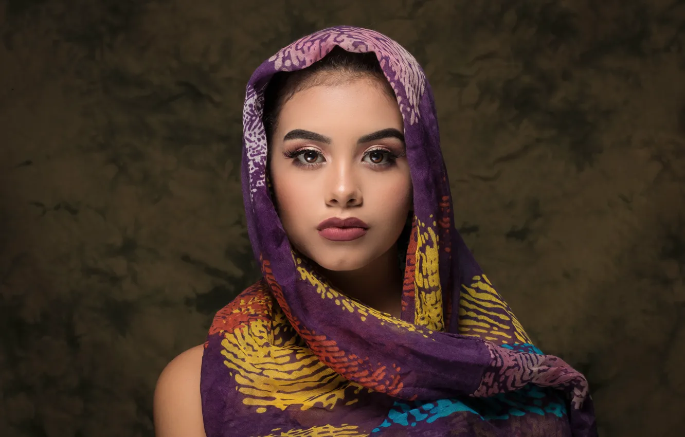 Photo wallpaper look, girl, portrait, makeup, shawl