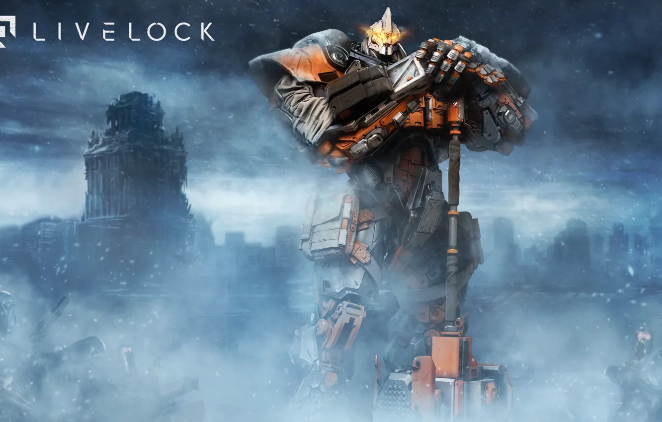 Photo wallpaper battlefield, logo, game, Warhammer, robot, armor, weapon, war