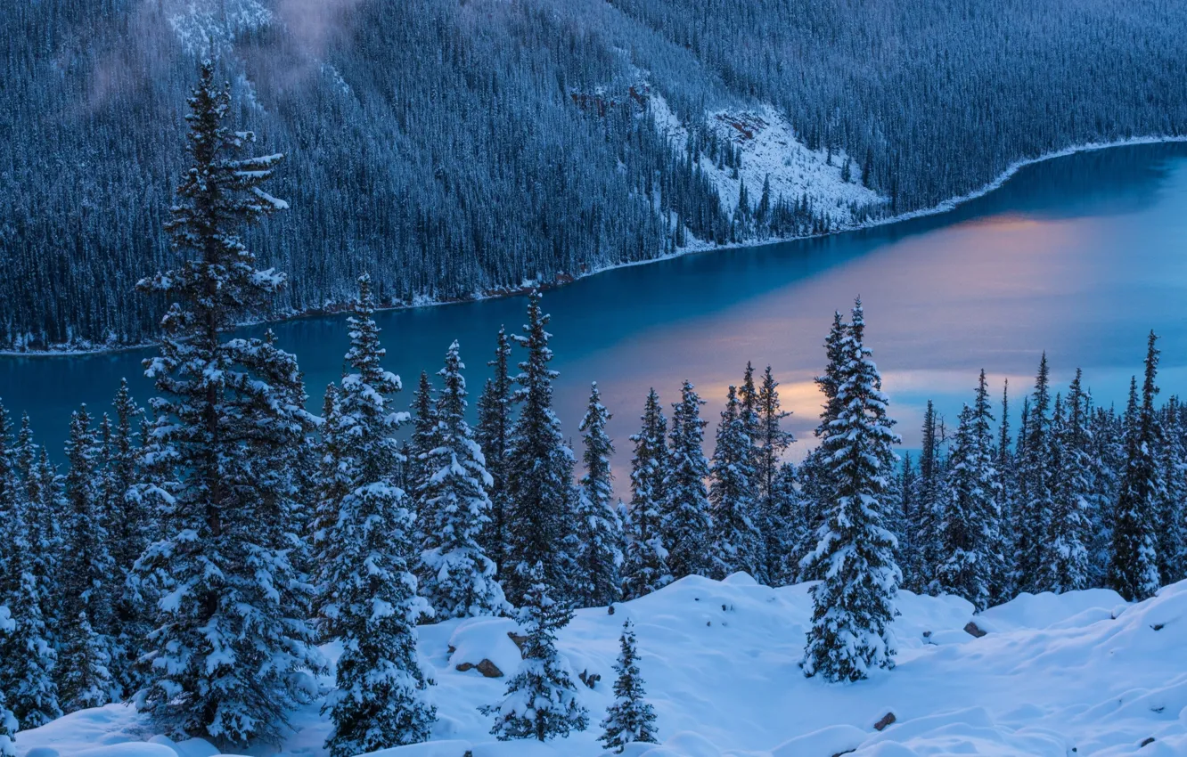 Photo wallpaper winter, mountains, nature, lake, beauty, ate, Canada, space