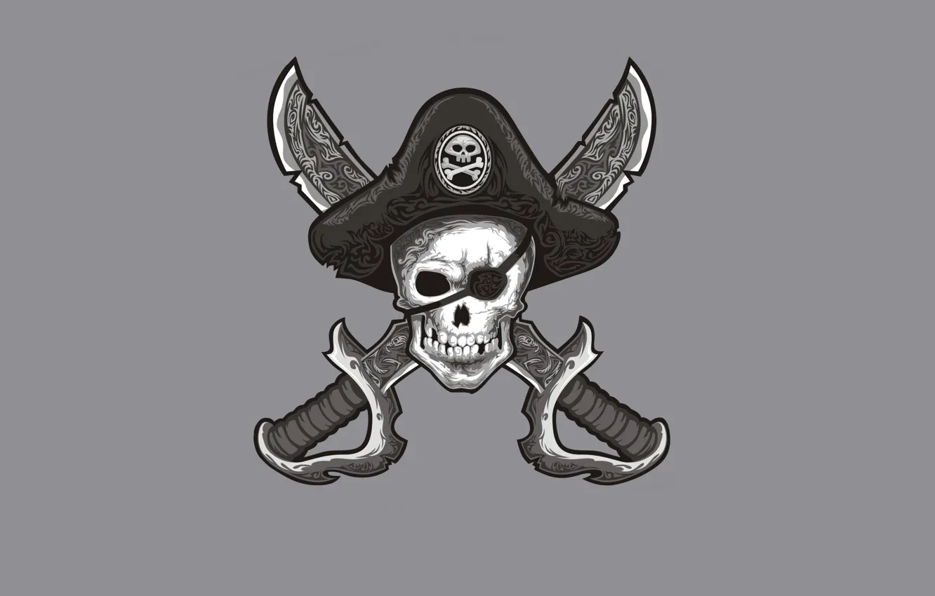 Photo wallpaper skull, head, hat, pirate, swords
