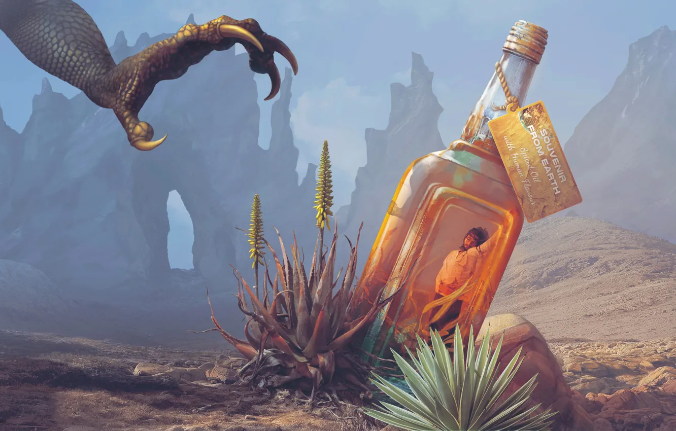 Photo wallpaper people, bottle, hands, claws, guy