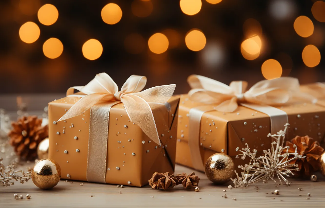 Photo wallpaper decoration, gift, balls, new year, Christmas, Christmas, bokeh, New Year