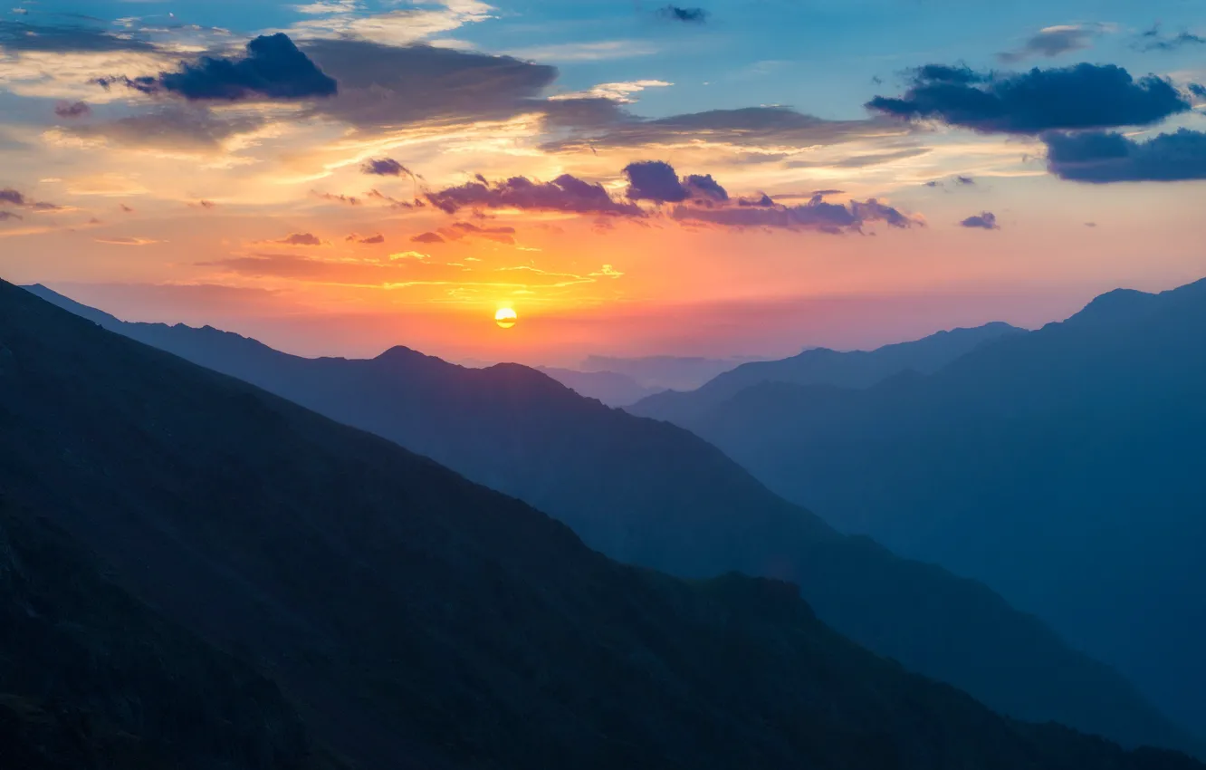 Photo wallpaper the sky, sunset, mountains, gorge, Syltran-Suu