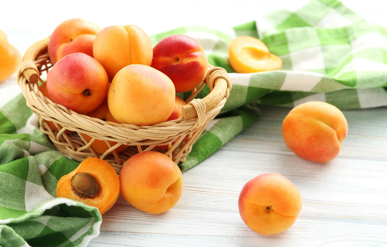 Photo wallpaper fruit, basket, apricots