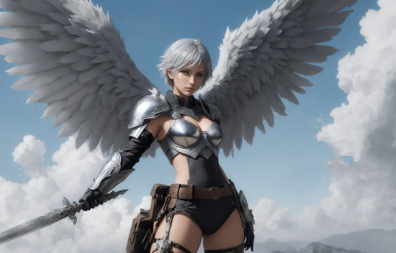 Photo wallpaper girl, armor, sky, art, painting, digital art, fantasy art, Valkyrie