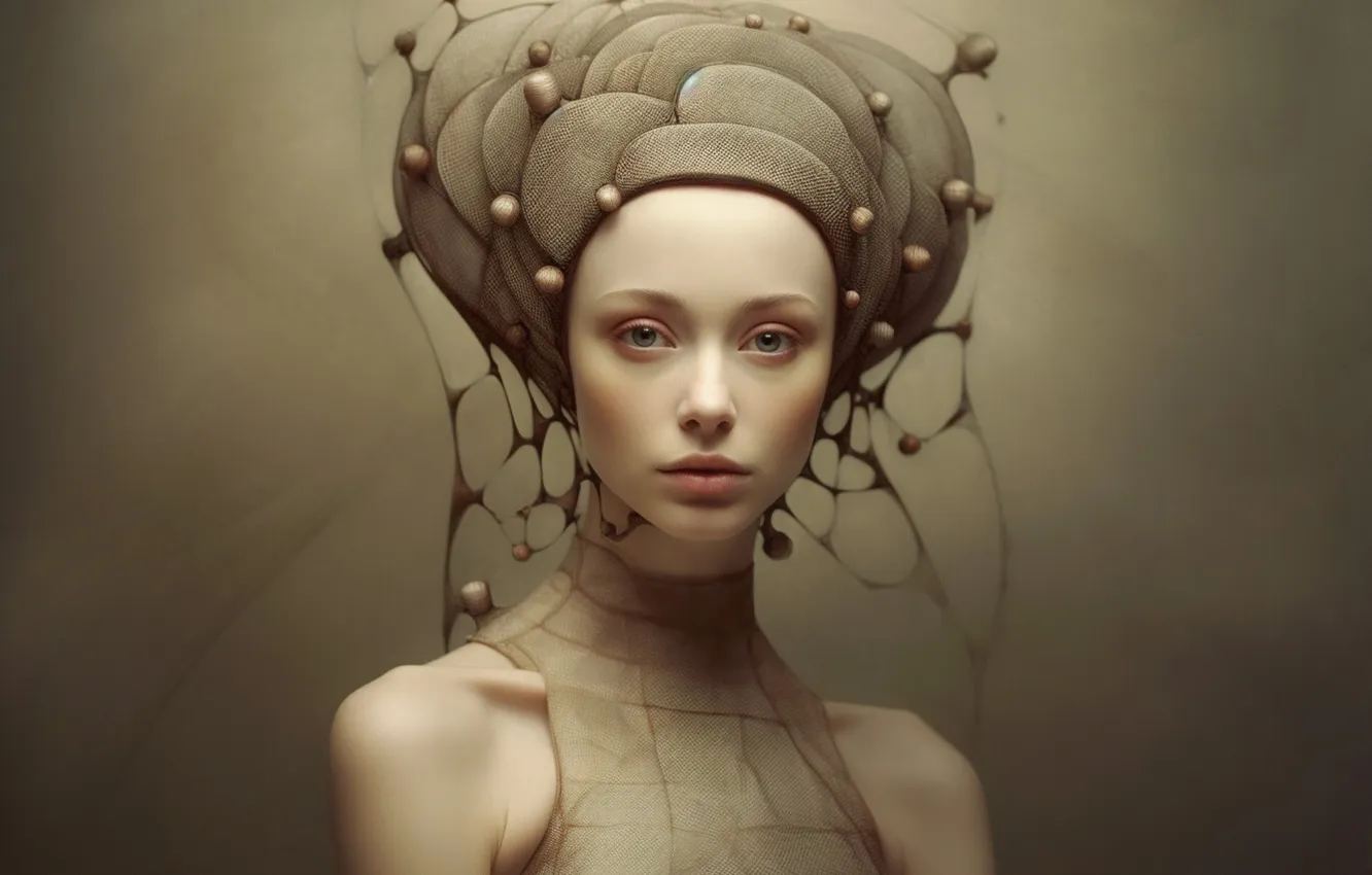 Photo wallpaper look, girl, balls, light, face, creative, portrait, hat