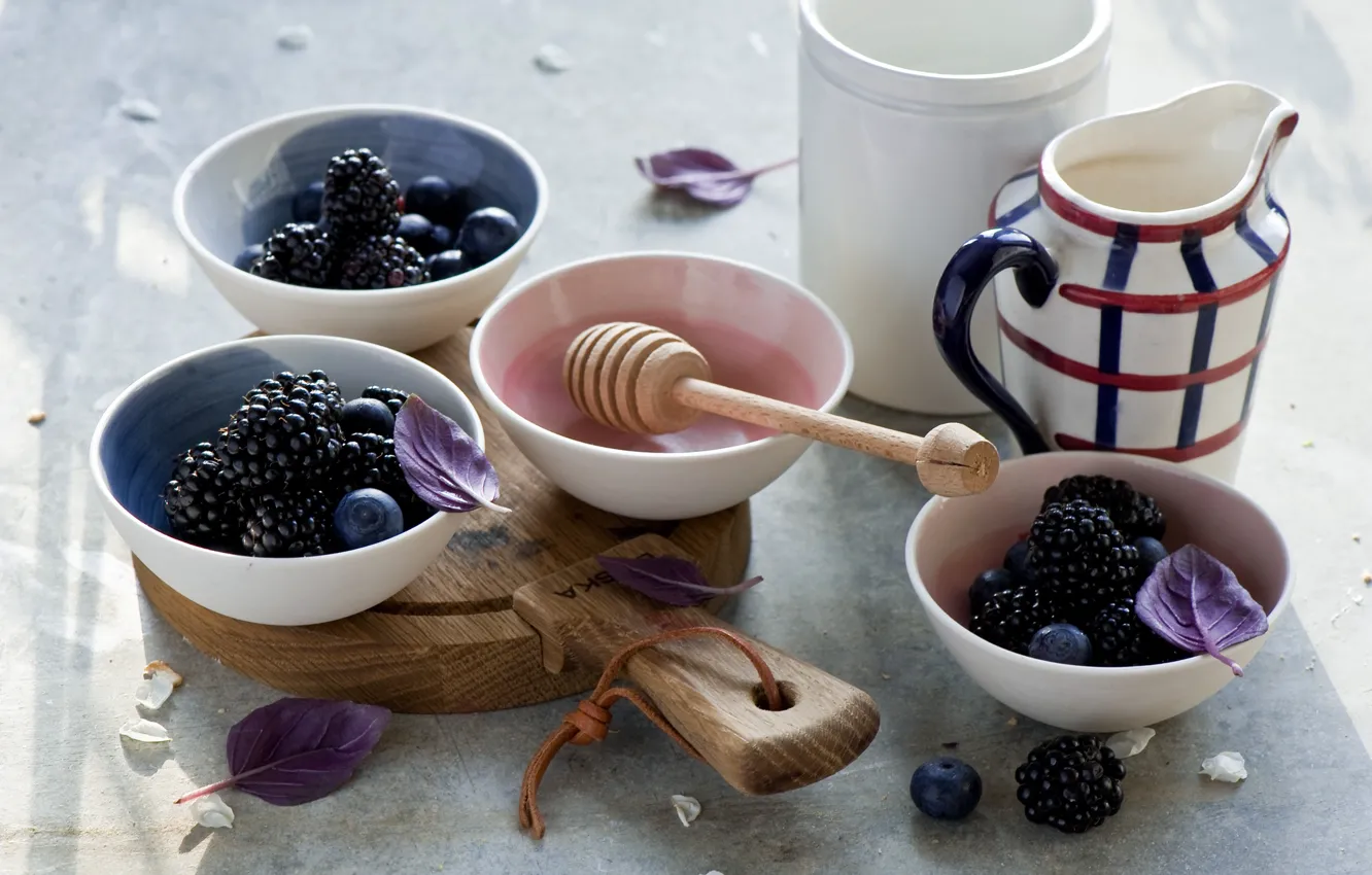 Photo wallpaper berries, blueberries, BlackBerry, yogurt, Anna Verdina