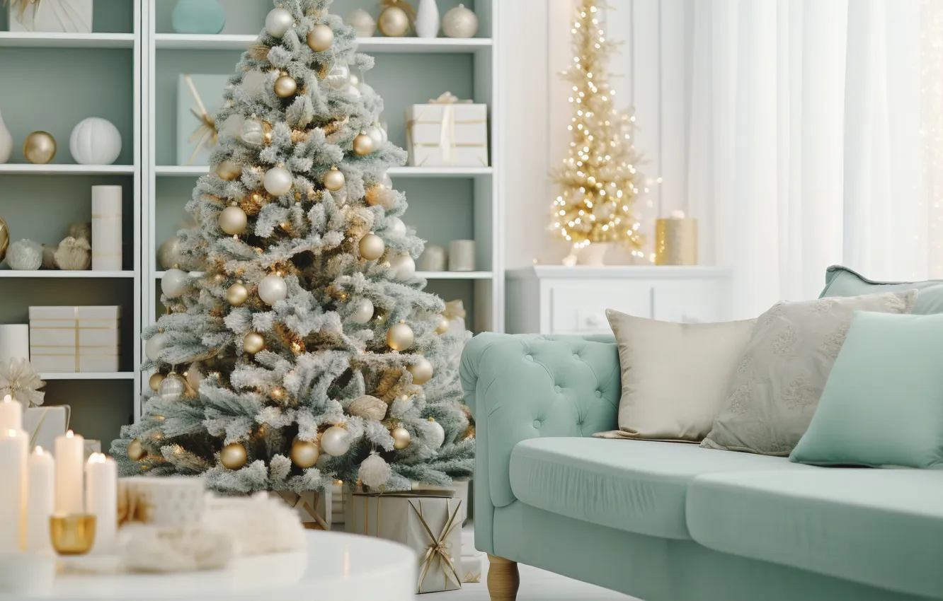 Photo wallpaper room, tree, new year, interior, Christmas, Christmas, tree, interior