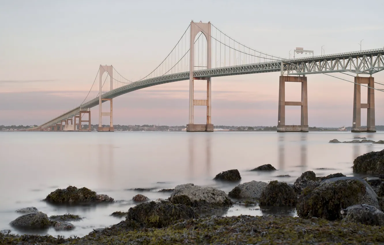 Photo wallpaper seascape, architecture, Newport Suspension Bridge