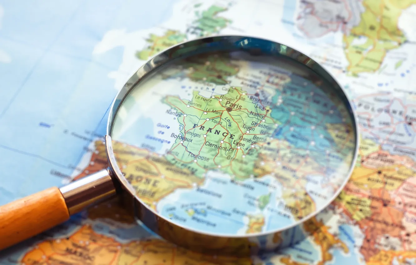 Photo wallpaper France, Europe, magnifier, political map