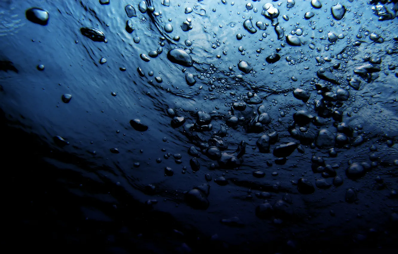 Photo wallpaper sea, wave, water, drops, blue, nature, bubbles, the ocean