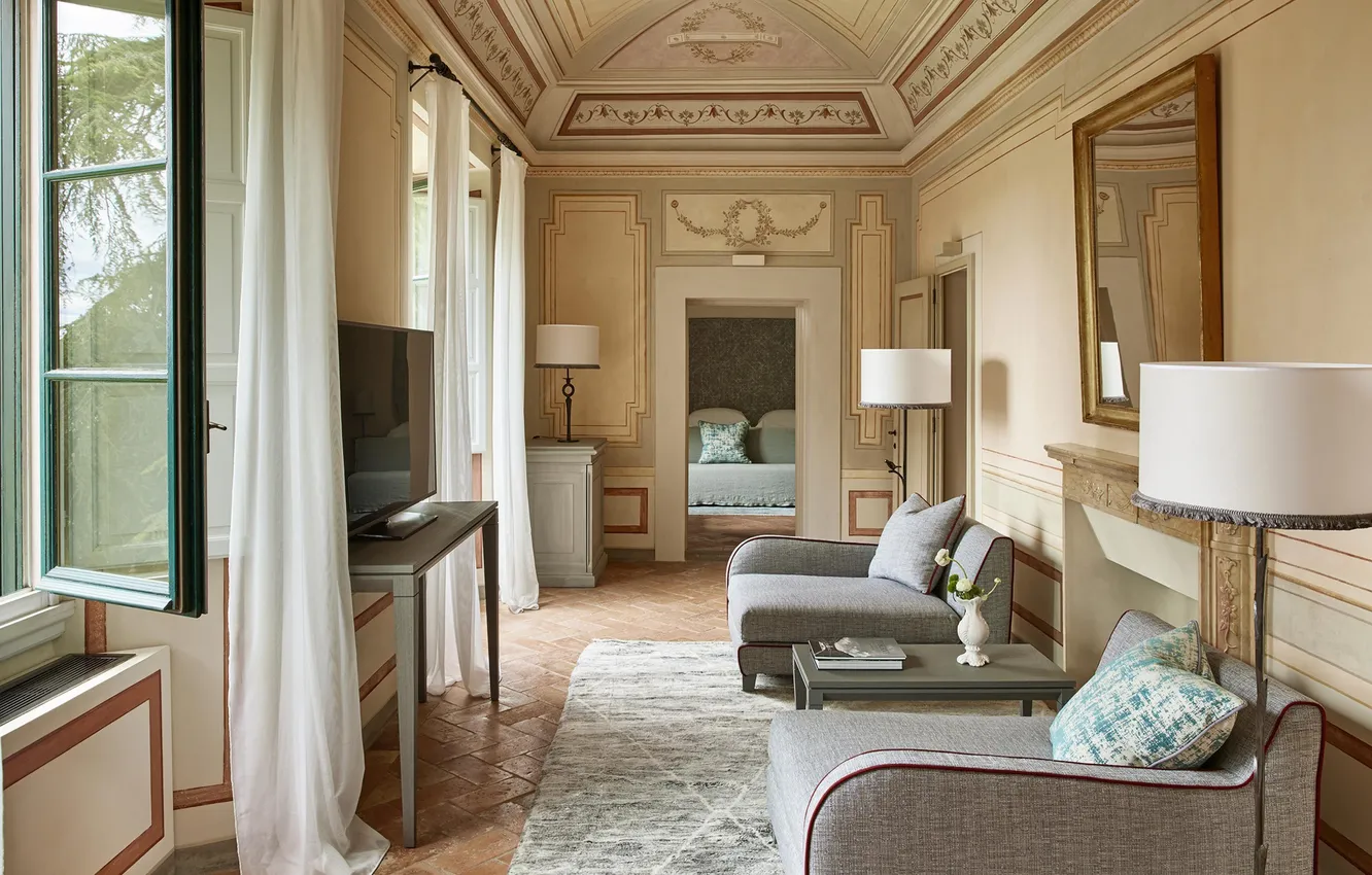 Photo wallpaper design, style, castle, interior, living room, upholstered furniture, Luxury villa