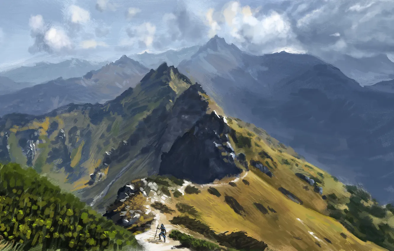 Photo wallpaper mountains, people, art