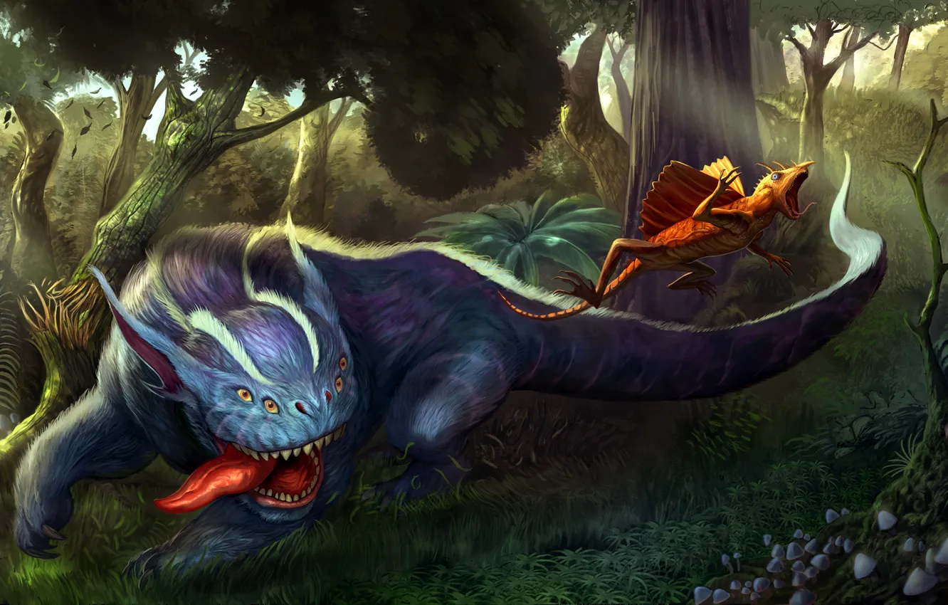 Photo wallpaper forest, predator, being, art, running, hunting