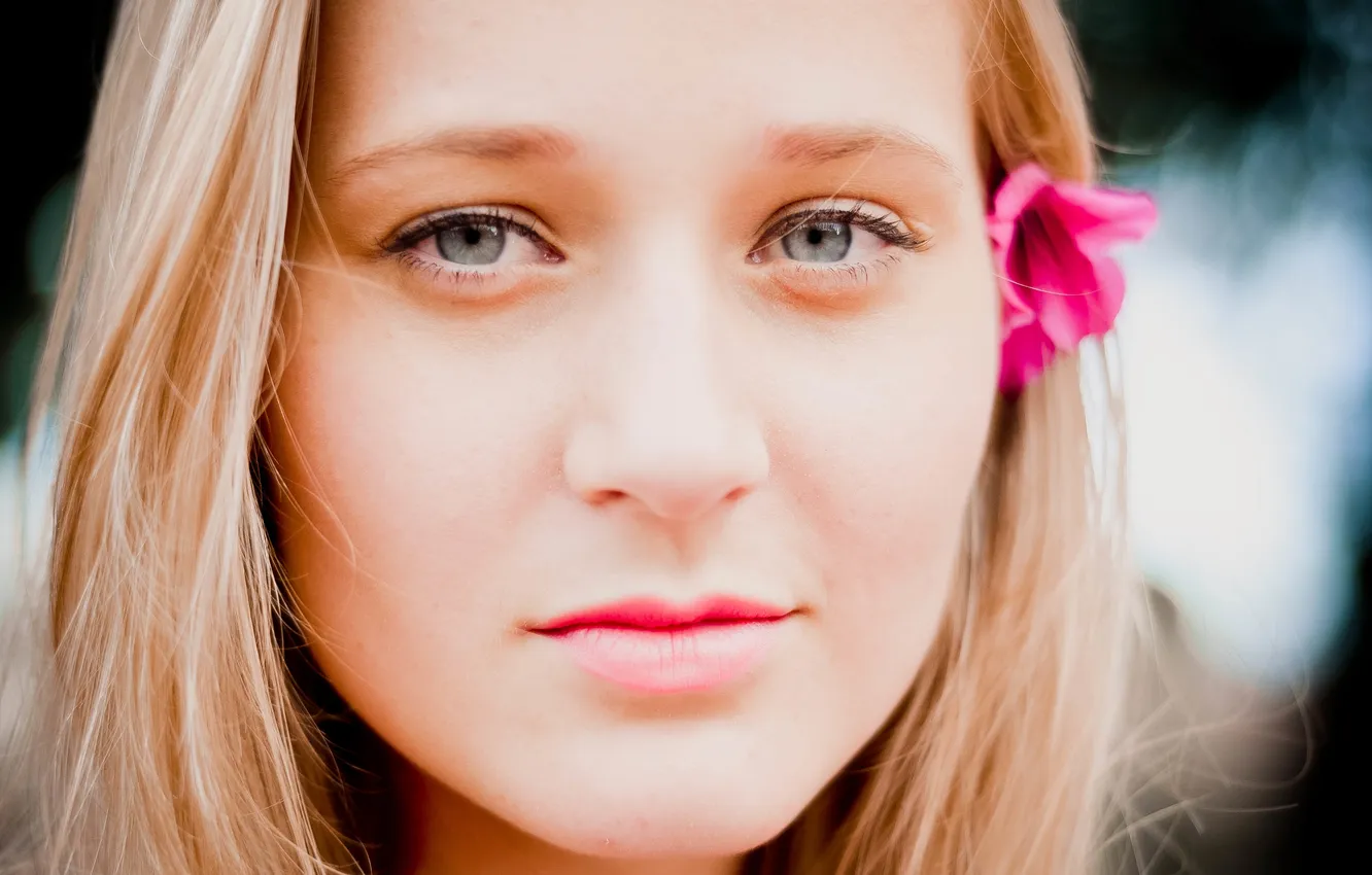 Photo wallpaper look, girl, flowers, face, hair