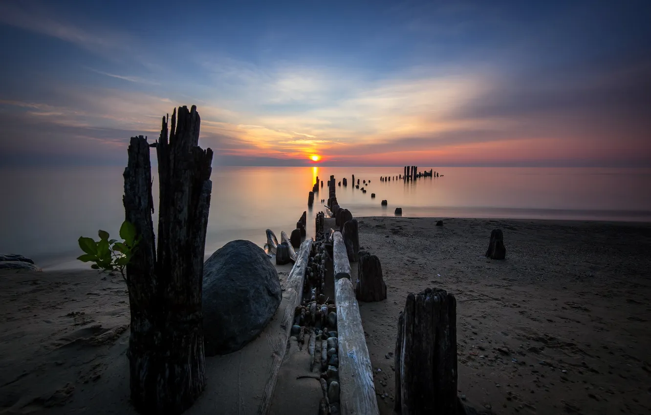 Photo wallpaper sea, landscape, sunset, support