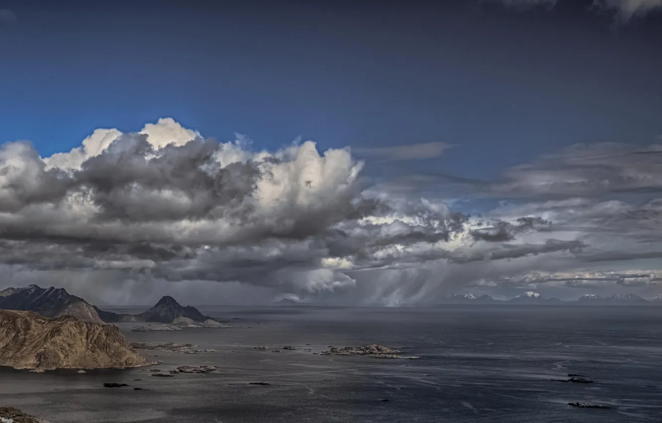 Photo wallpaper clouds, mountains, overcast
