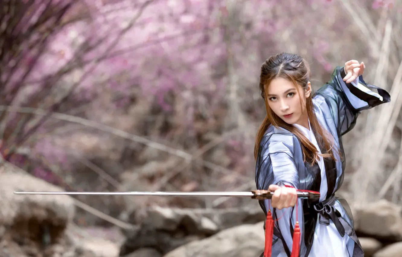 Photo wallpaper girl, sword, Asian