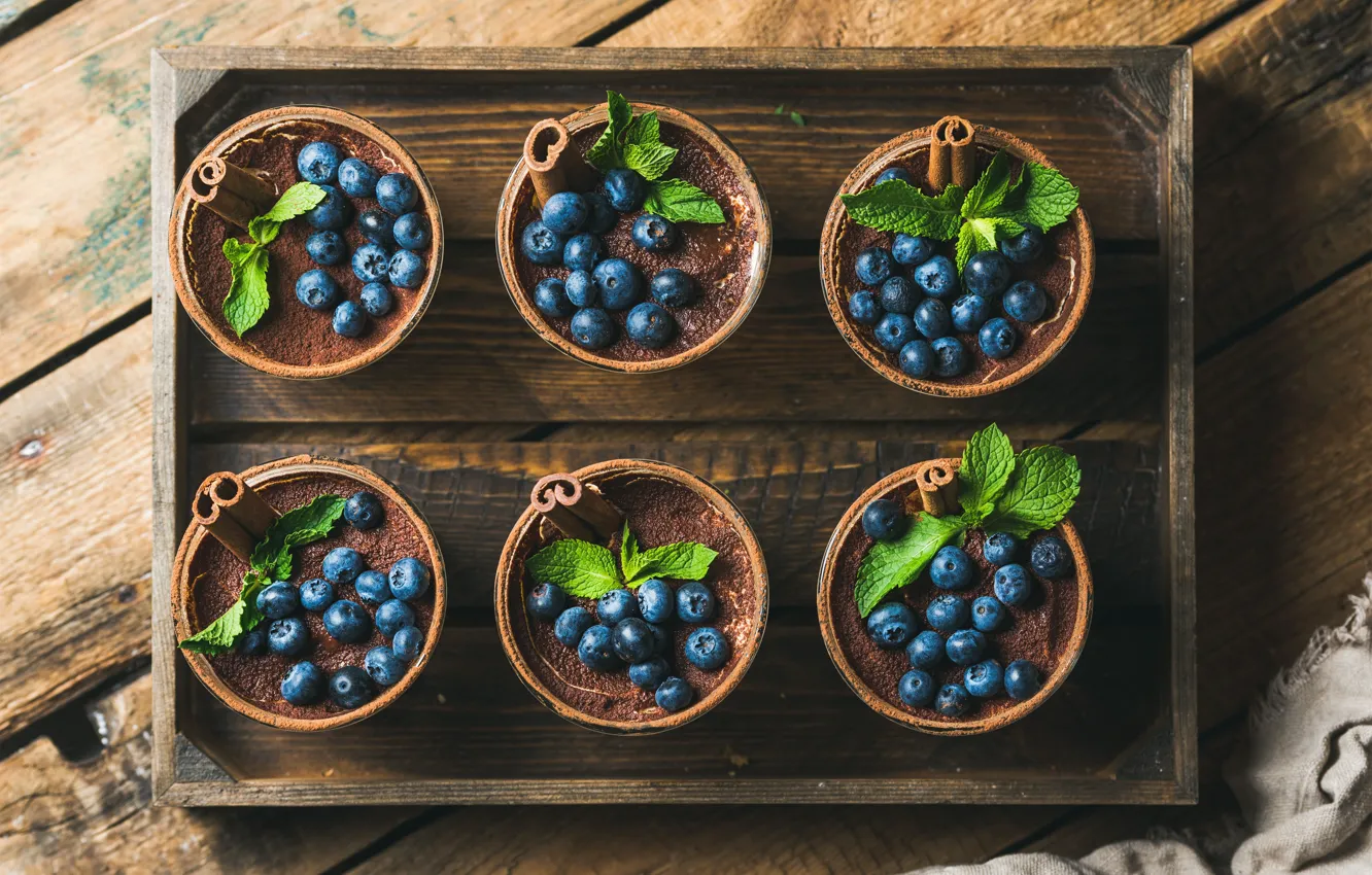 Photo wallpaper berries, food, Breakfast, blueberries, mint, dessert, tiramisu, Natasha Breen