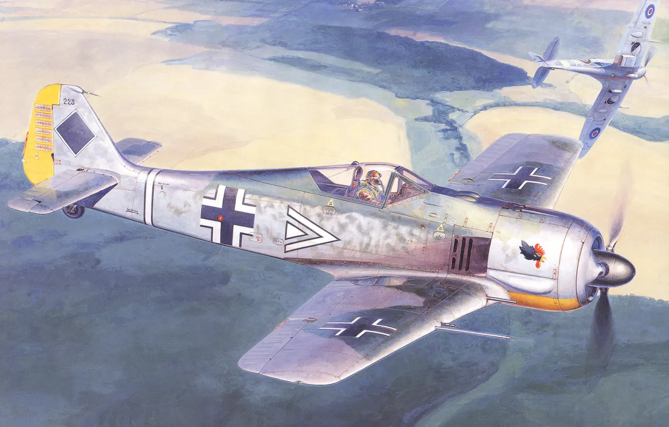 Photo wallpaper war, art, airplane, painting, aviation, WW2, Focke-Wulf Fw 190