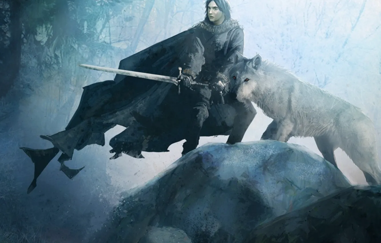 Photo wallpaper sword, ghost, ken, north, wolf, A Song of Ice and Fire, Game of Thrones, hero