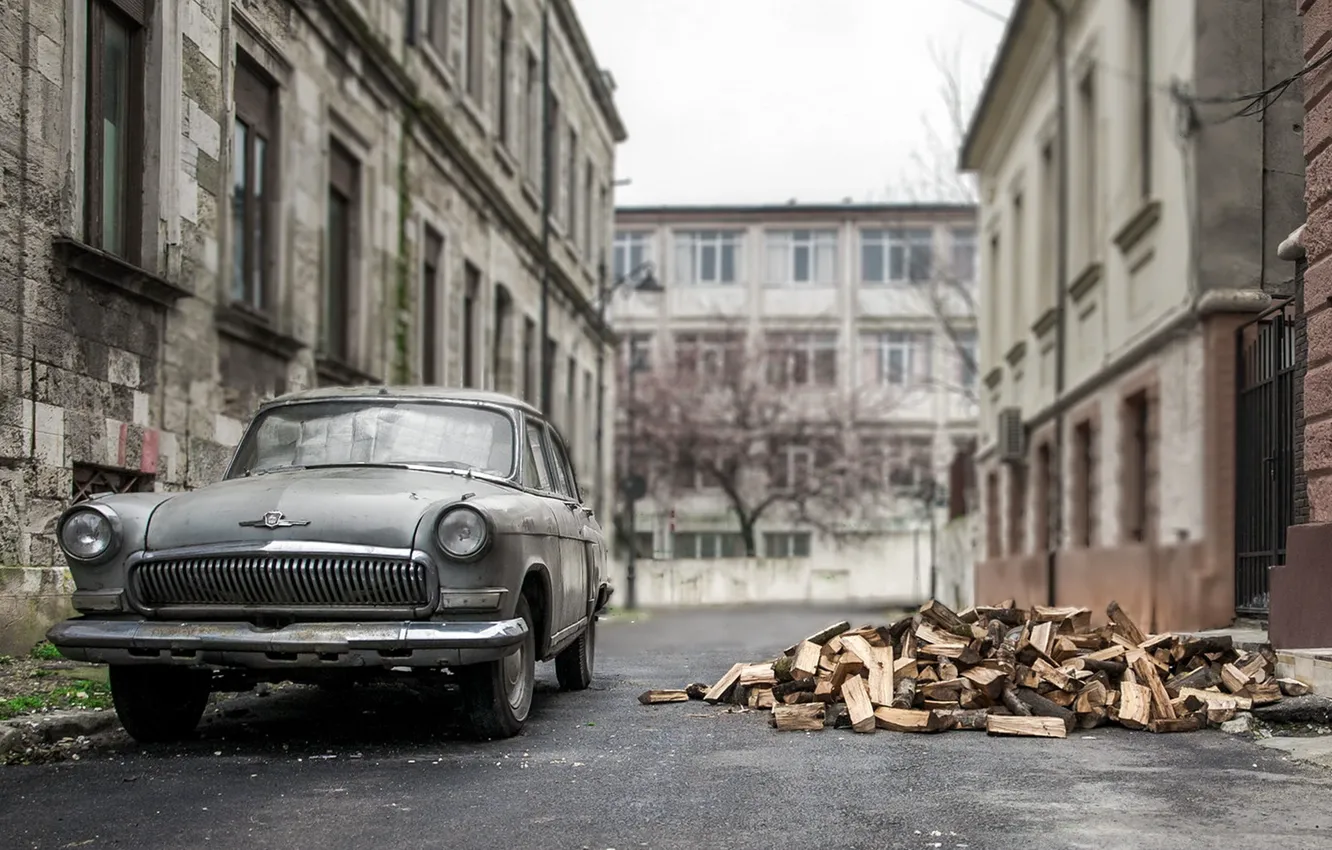 Photo wallpaper the city, street, wood, Volga