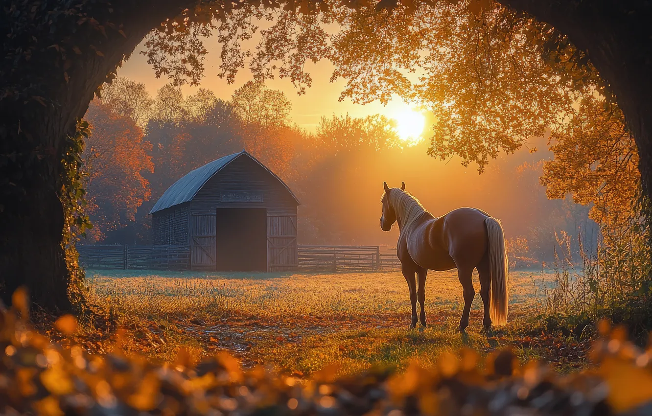 Photo wallpaper nature, pose, horse, horse, AI art, neural network