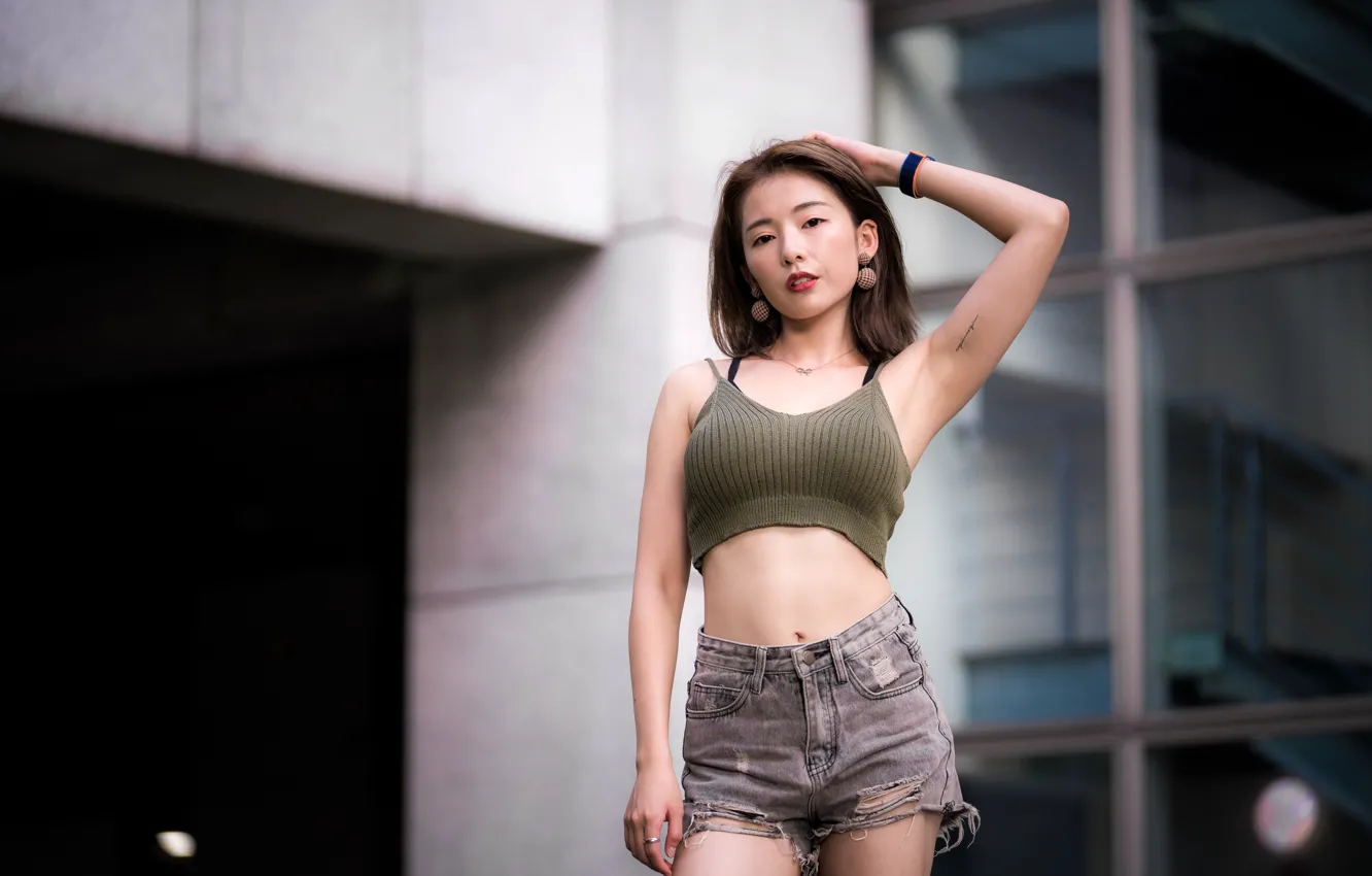 Photo wallpaper look, model, shorts, portrait, makeup, Mike, figure, hairstyle