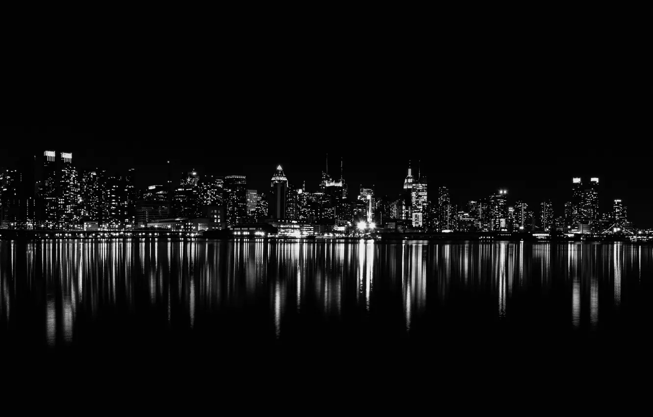 Photo wallpaper World, New York, Reflection, Night City, City lights, Dark aesthetic